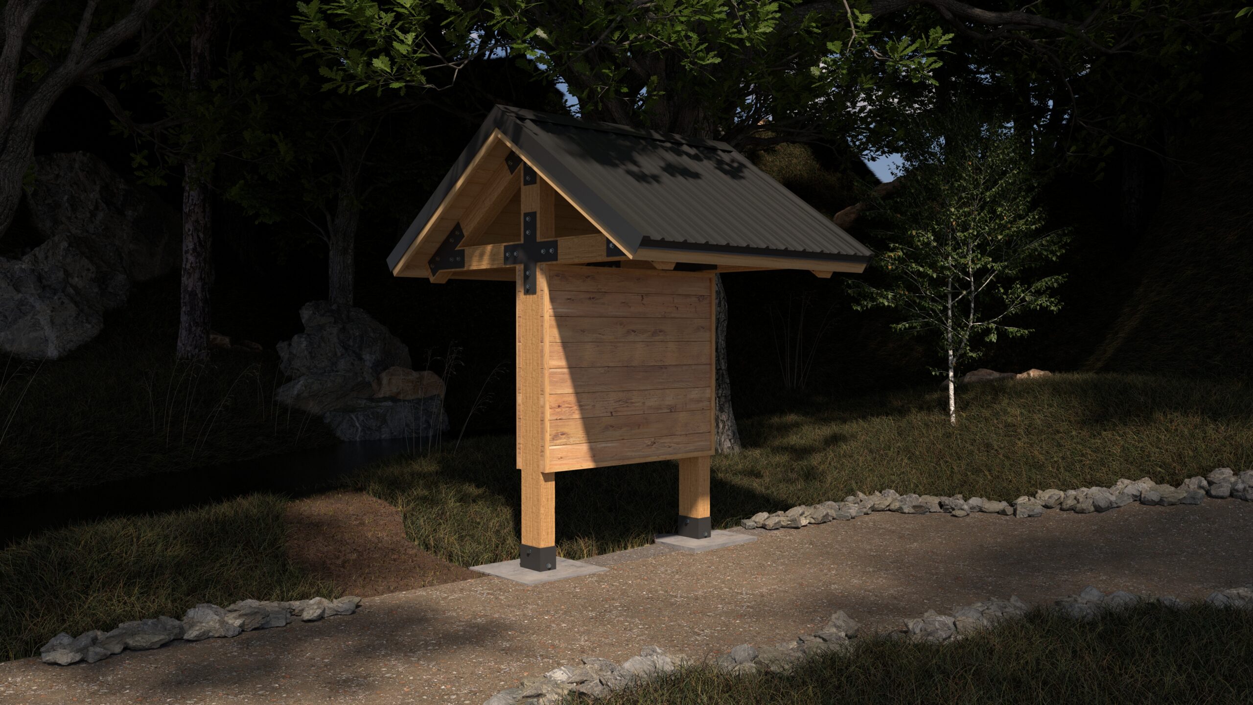Wooden Kiosk for Posting Information for Park Visitors