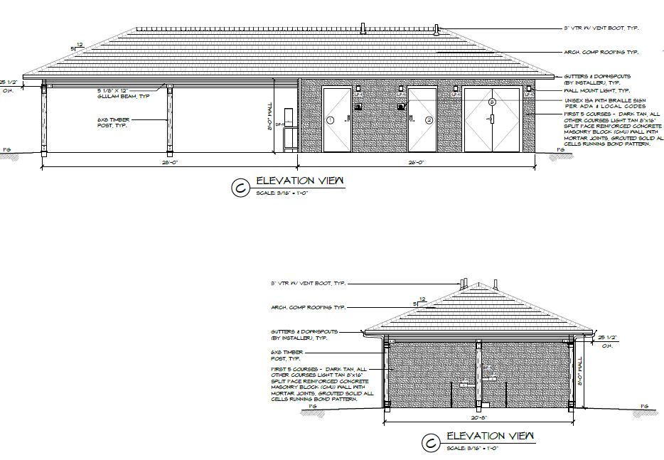 Elevation drawings of the Buddy Baseball Pavilion