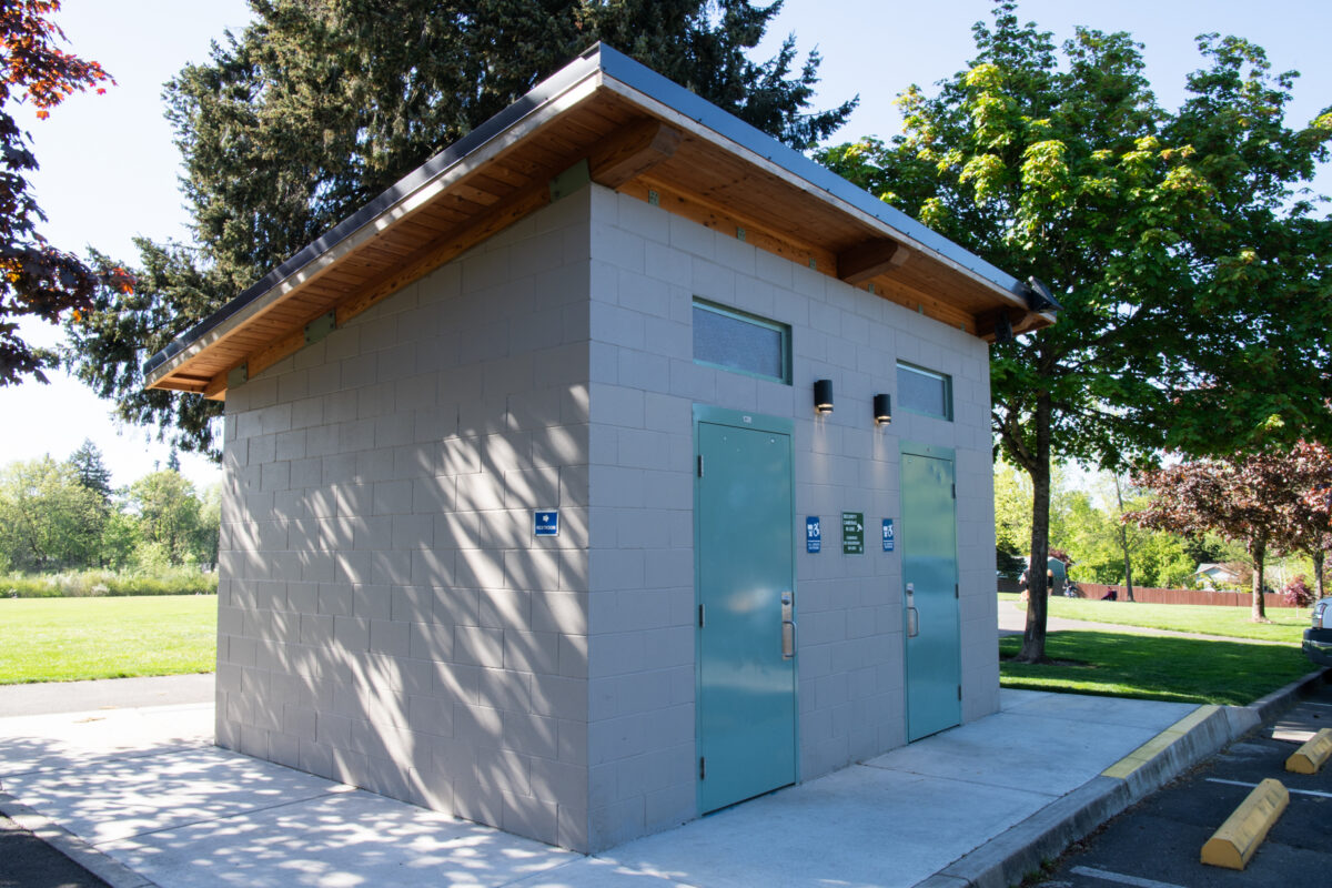 Single slope restroom building with two rooms at Hazeldale Park