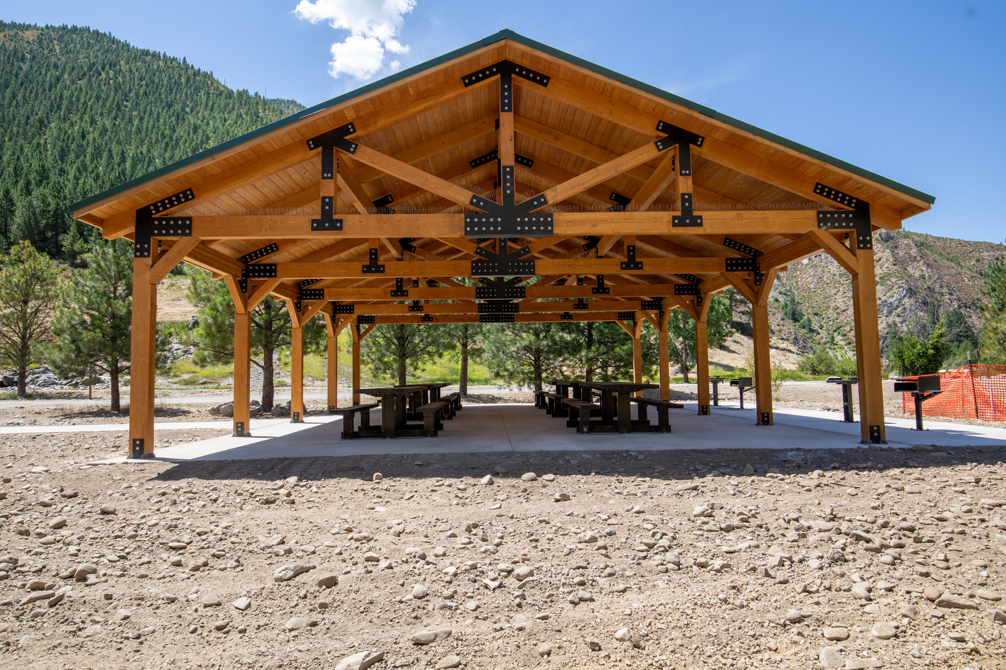 A lumber pavilion at a day use area in 
Idaho
