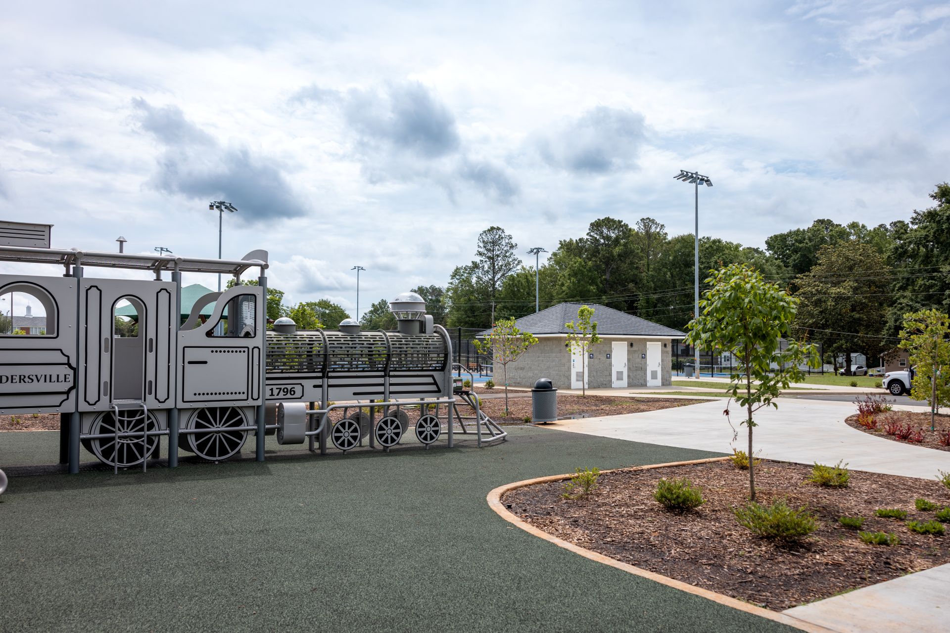 restroom and train playground equipment